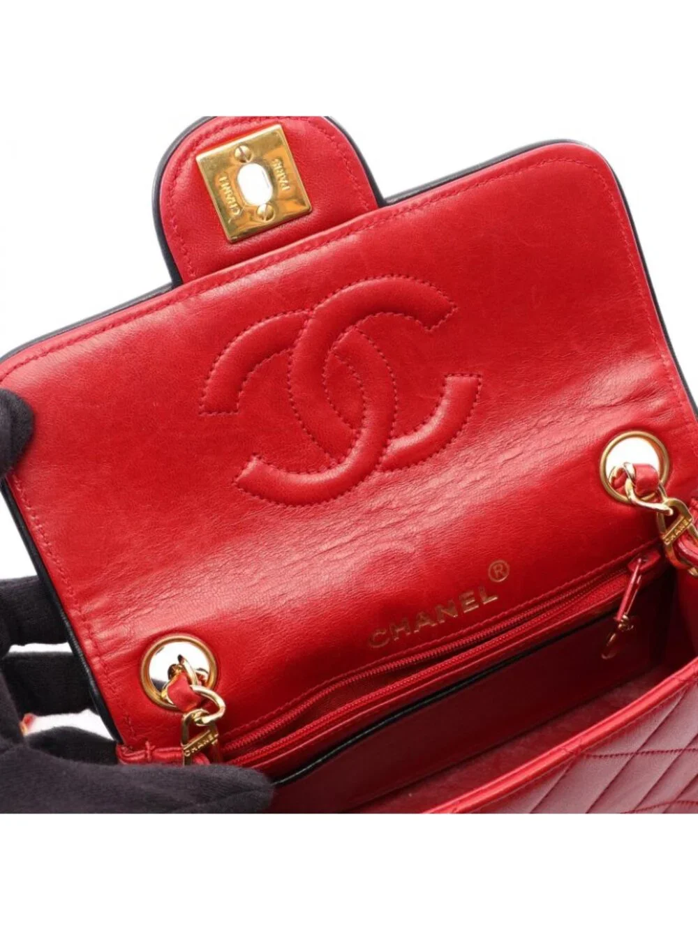 Chanel Shoulder Bag Mini Quilted Red Lambskin Chain